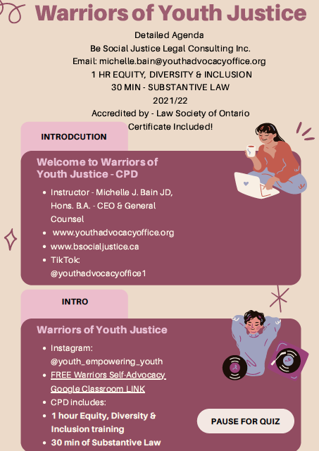 Warriors of Youth Justice: Detailed Agenda