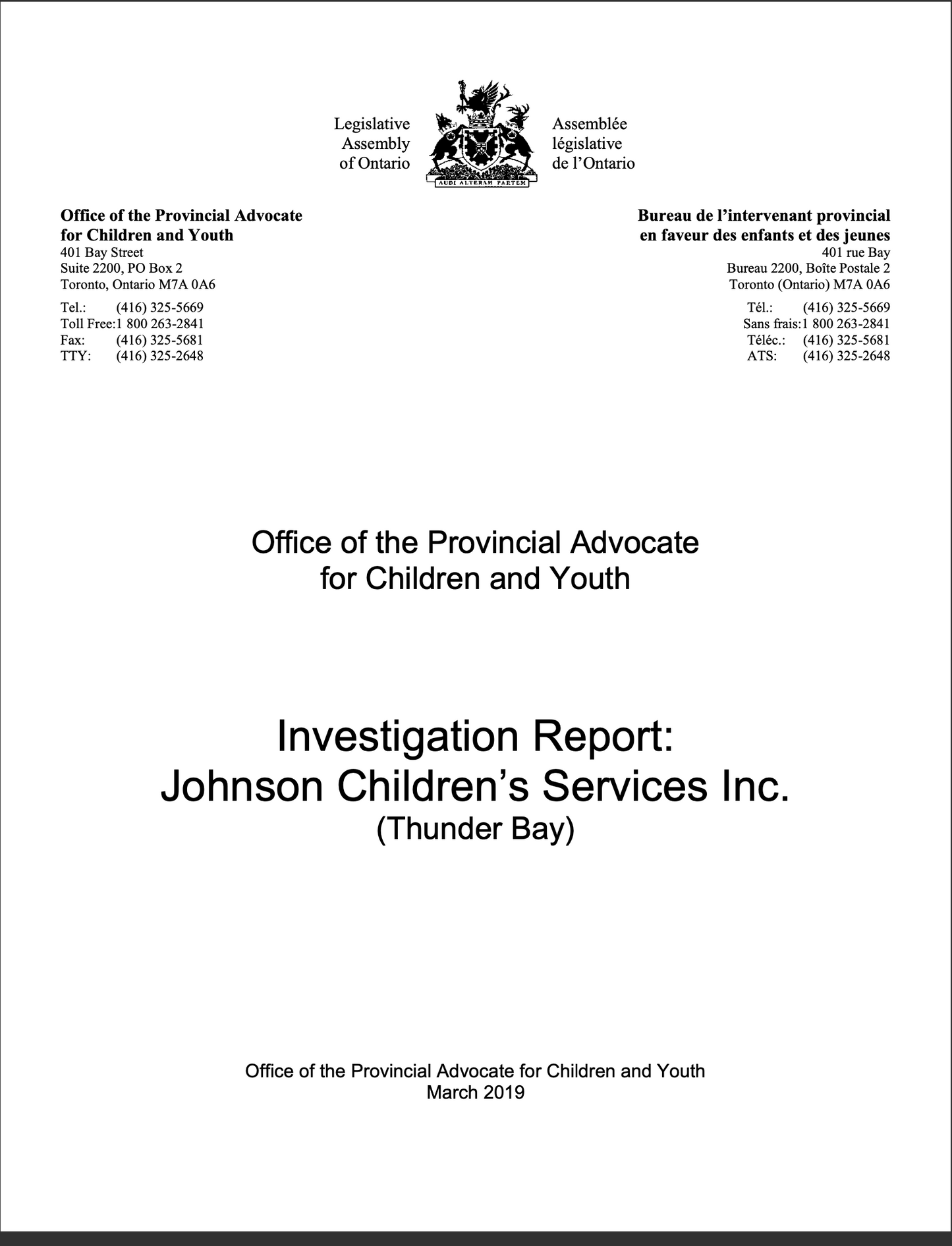 Advocacy Report - Investigation Johnson's Children's Services