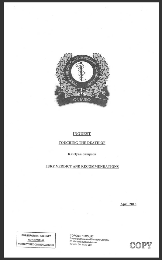 Advocacy Report - Inquest, Jury Verdict and Recommendation of Katelyn Sampson