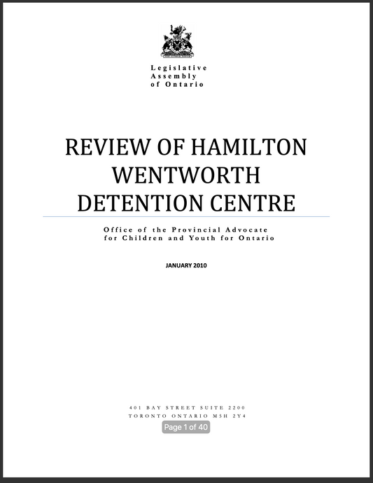 Review of Hamilton Wentworth Detention Centre